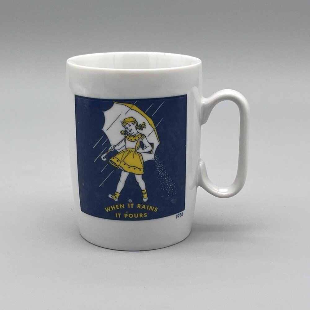 Morton Salt 1956 Logo 4" Coffee Mug When It Rains It Pours Slogan Japan